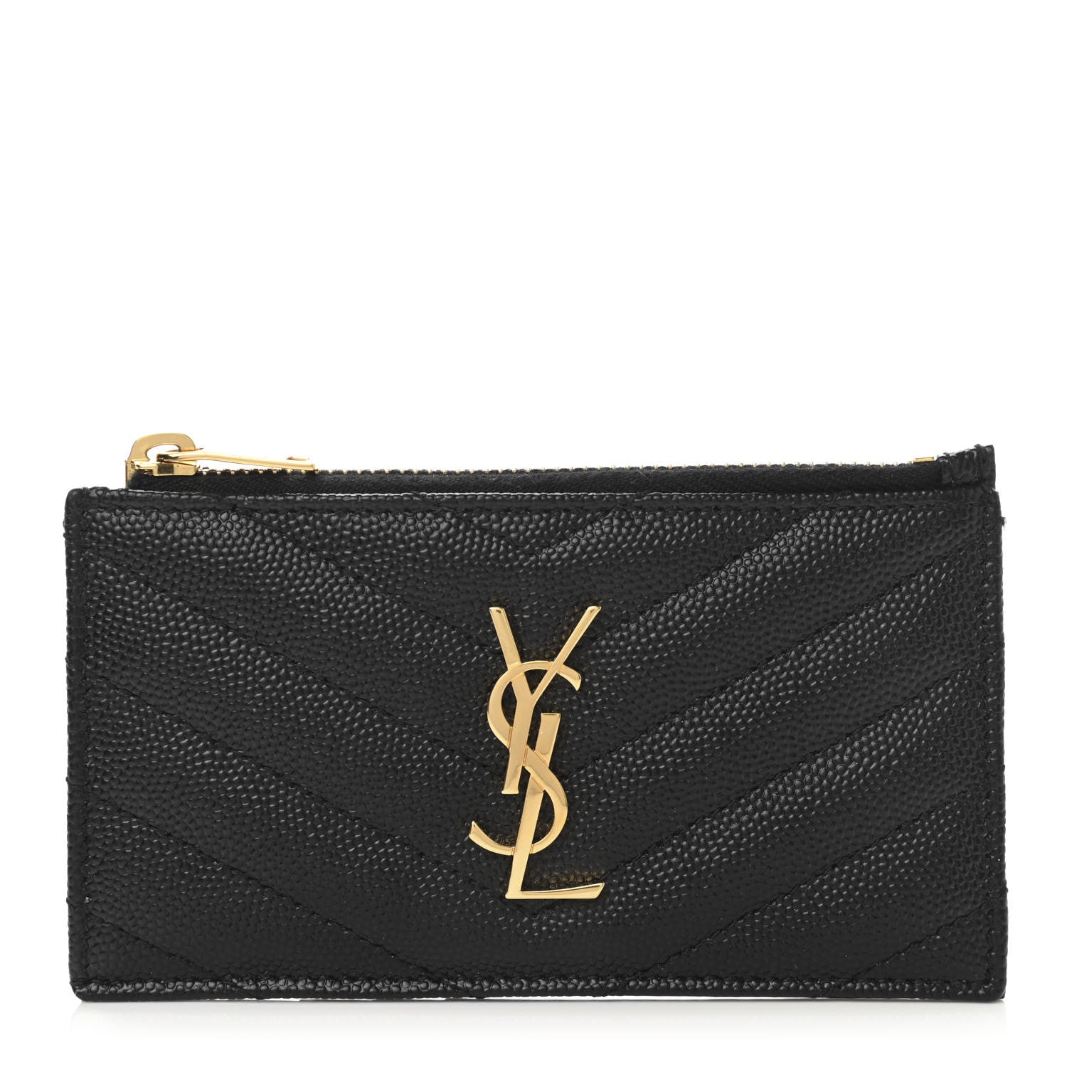 Saint Laurent Monogram Grain de Poudre 5 Fragments Zip Pouch Card Holder Black 1 of 11