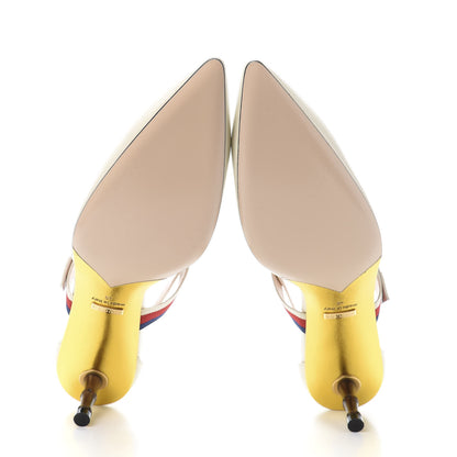 Gucci Malaga Kid Grosgrain Sylvie Web Bamboo Low Heel Pumps 40 White 6 of 9