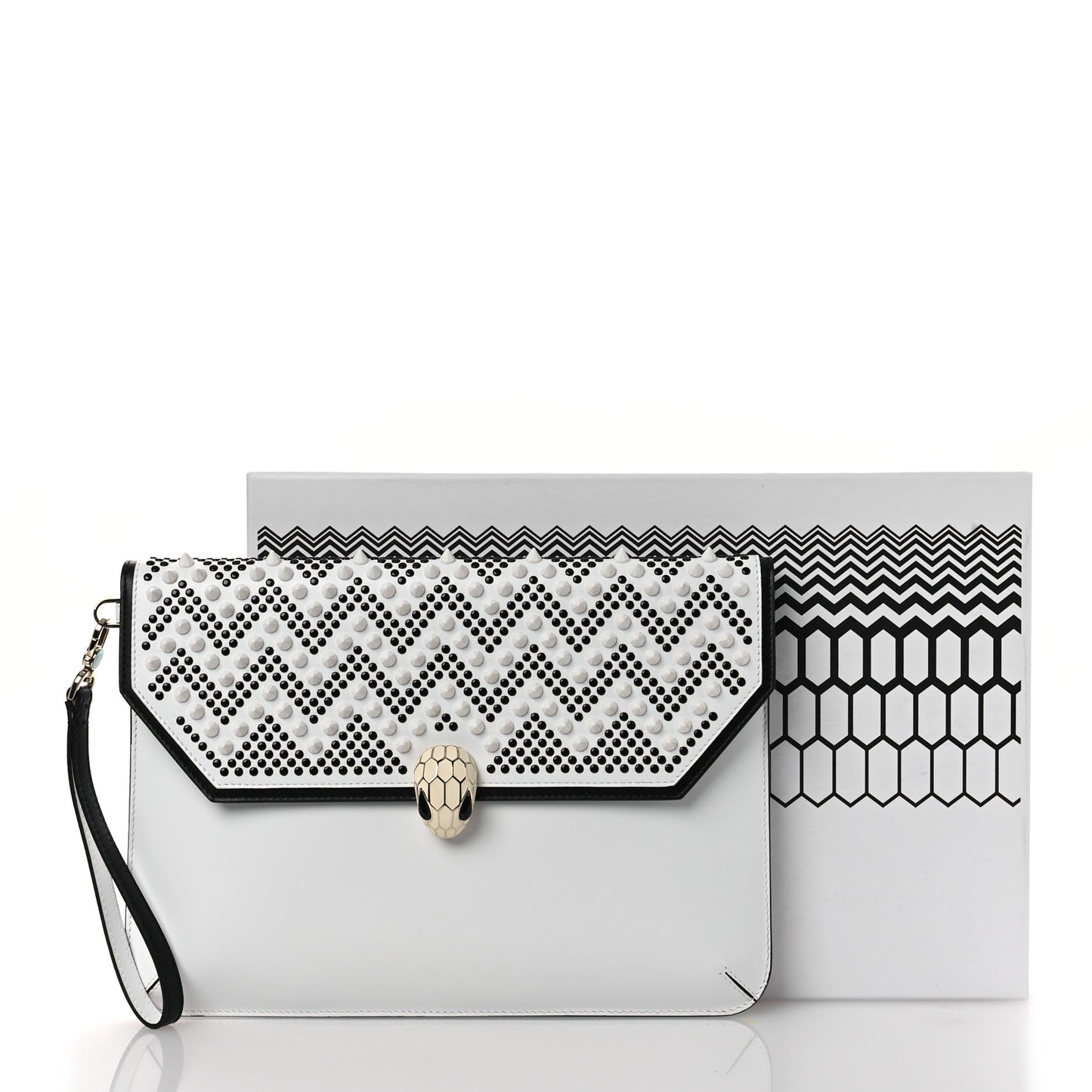 X NICHOLAS KIRKWOOD Calfskin Studded Serpenti Envelope Clutch White