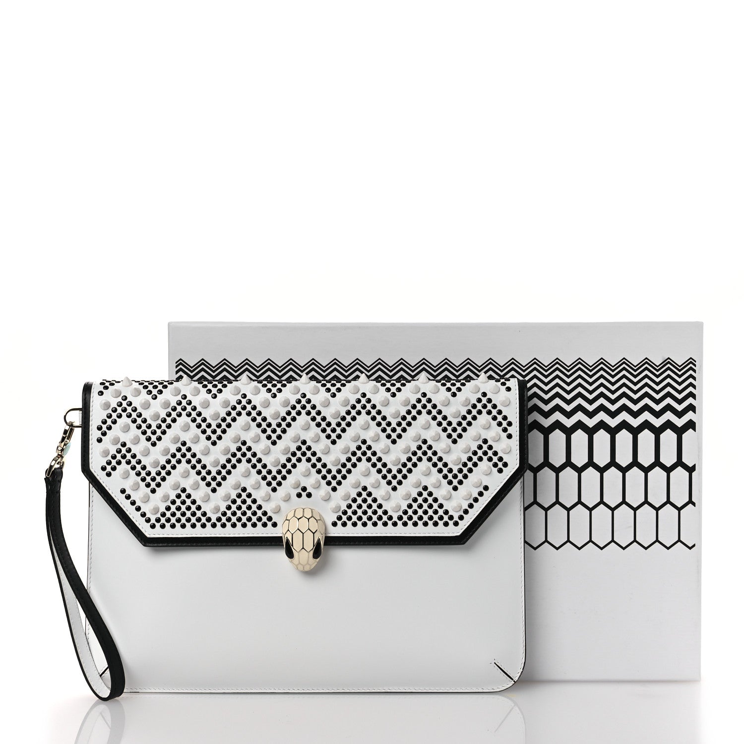 Bulgari X NICHOLAS KIRKWOOD Calfskin Studded Serpenti Envelope Clutch White 14 of 14