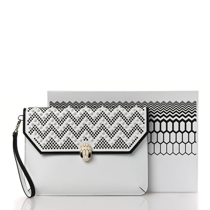 Bulgari X NICHOLAS KIRKWOOD Calfskin Studded Serpenti Envelope Clutch White 14 of 14