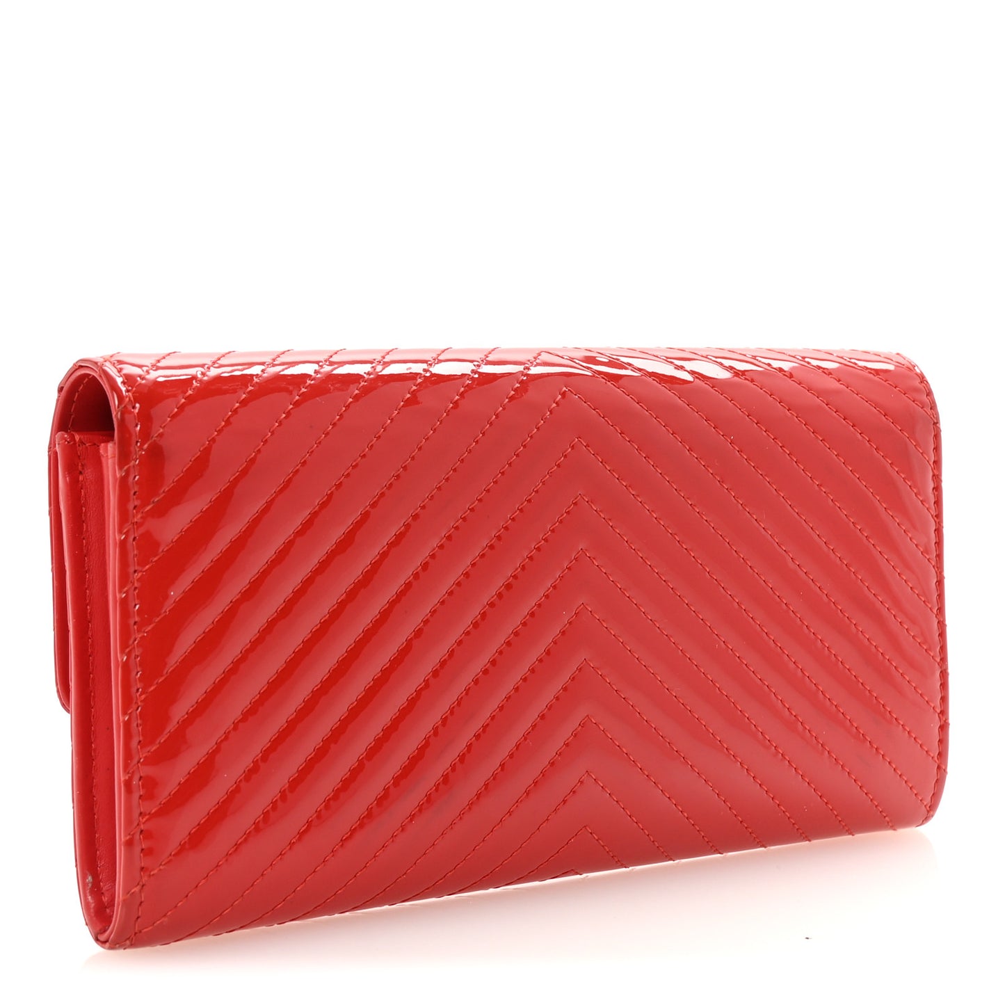 Patent Chevron Quilted Large Gusset Flap Wallet Red