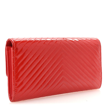 Chanel Patent Chevron Quilted Large Gusset Flap Wallet Red 3 of 8