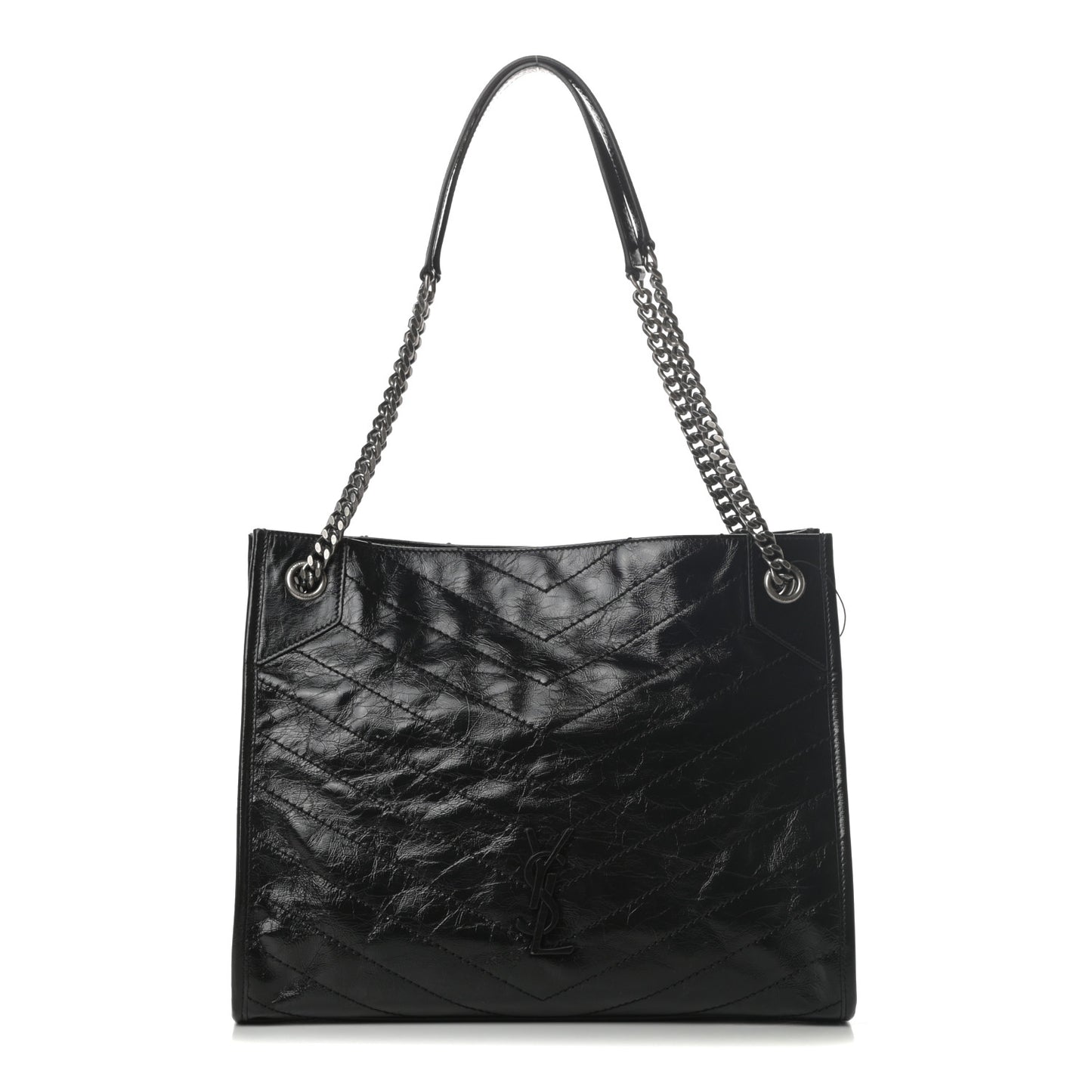 Crinkled Calfskin Matelasse Monogram Medium Niki Shopper Tote Black