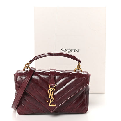 Saint Laurent Shiny Calfskin Matelasse Chevron Monogram Mini College Bag Deep Hot Wine 11 of 11