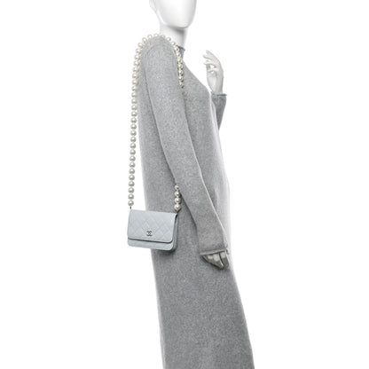 Chanel Calfskin Quilted Mini Maxi Pearls Wallet On Chain WOC Light Blue 2 of 10