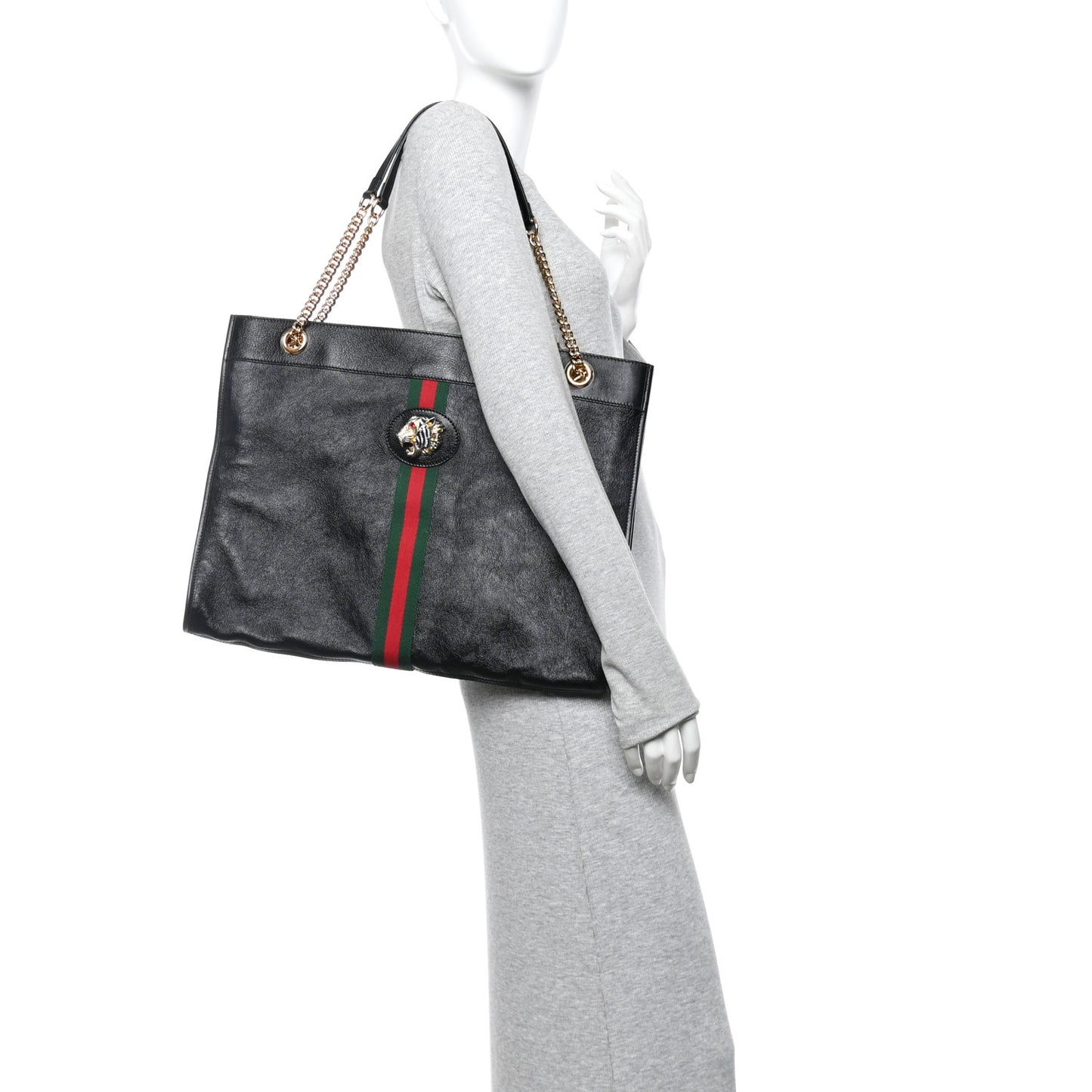 Calfskin Large Rajah Chain Tote Black