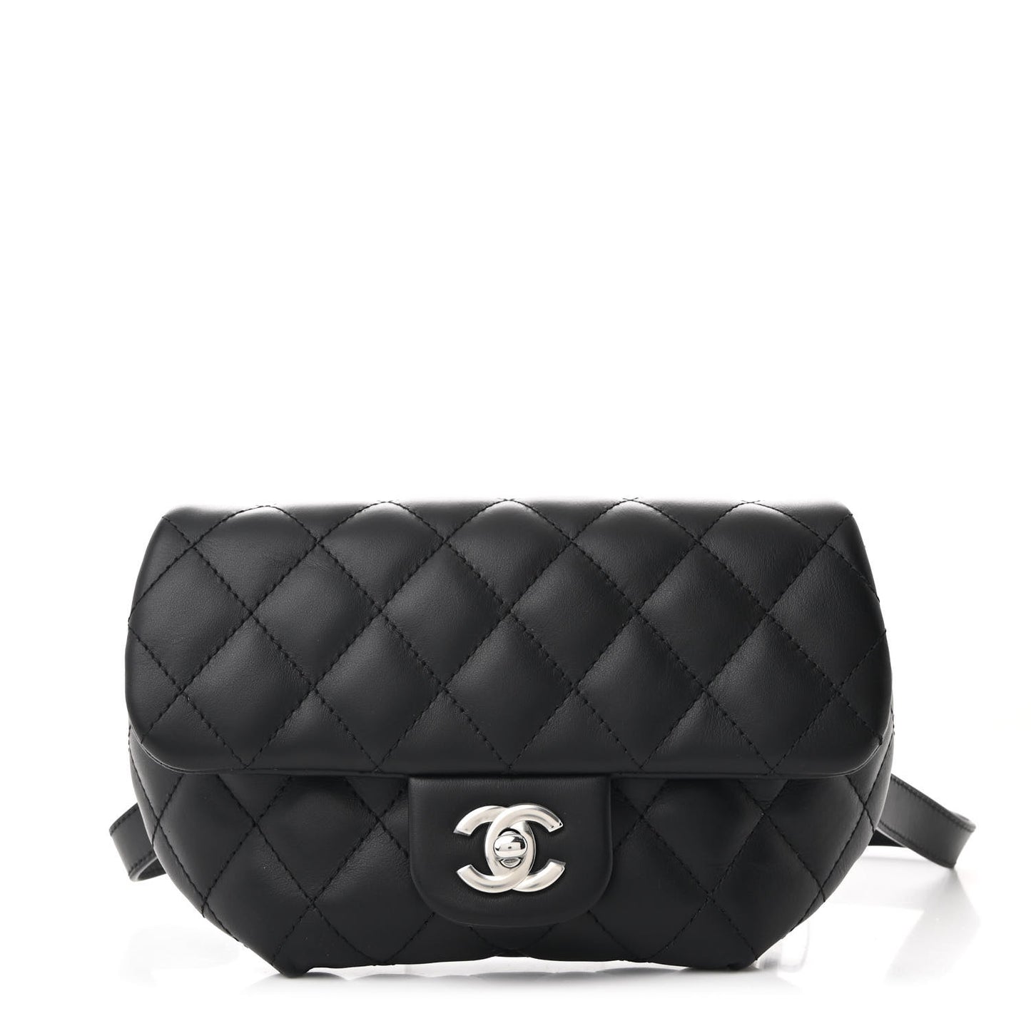 Calfskin Quilted CC Uniform Flap Belt Bag Black