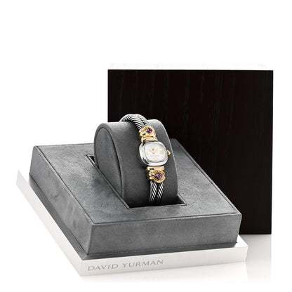 David Yurman Sterling Silver 14K Yellow Gold Mother of Pearl Garnet 21mm Classic Cable Quartz Watch 6 of 6