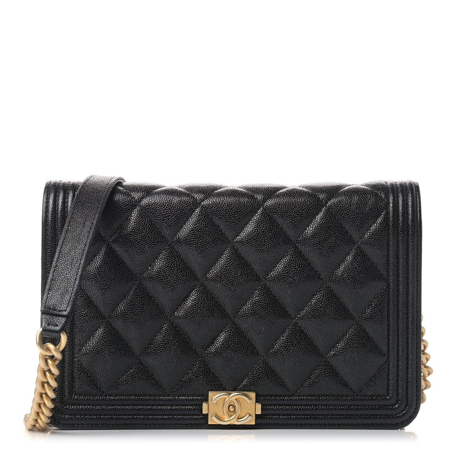 Caviar Quilted Boy Wallet On Chain WOC Black