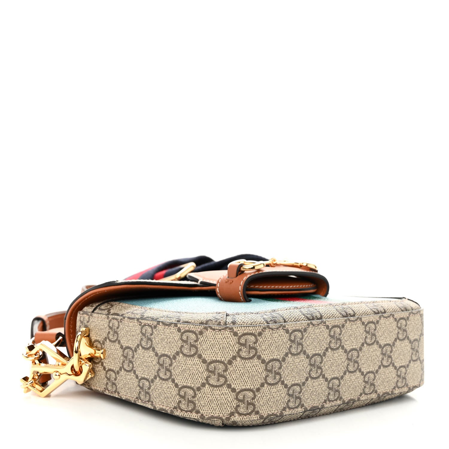 Gucci X DANS LE VERT Textured Dollar Calfskin GG Supreme Monogram Web Mini Horsebit 1955 Shoulder Bag Dusty Azure Beige Ebony 4 of 10