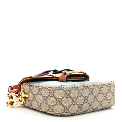 Gucci X DANS LE VERT Textured Dollar Calfskin GG Supreme Monogram Web Mini Horsebit 1955 Shoulder Bag Dusty Azure Beige Ebony 4 of 10