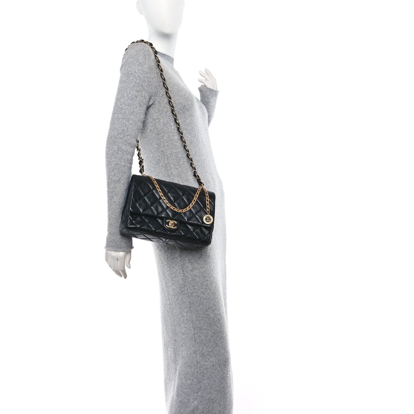 Lambskin Quilted Fancy Jewel Flap Black