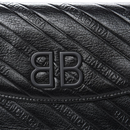 Balenciaga Shiny Goatskin Logo Embossed Monochrome BB Wallet On Chain Black 7 of 7