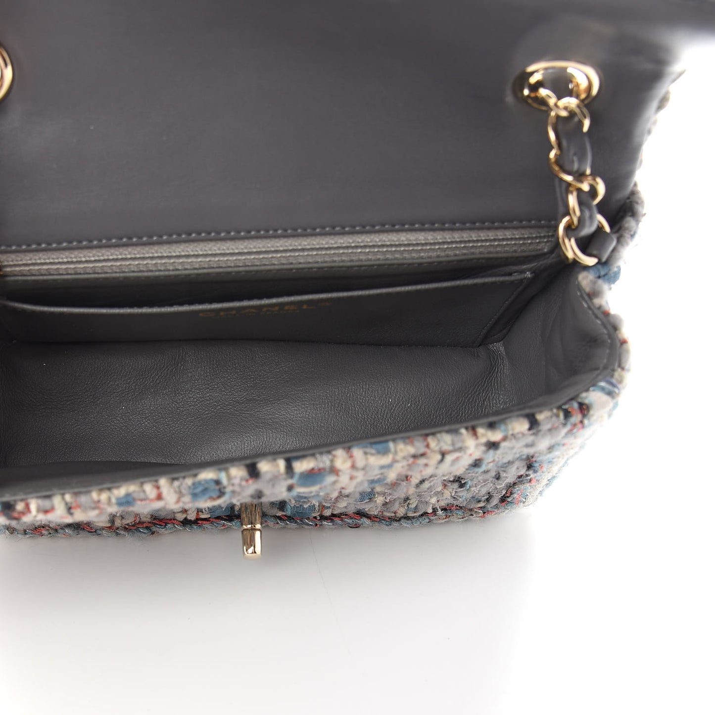 Tweed Quilted Mini Square Flap Bag Blue