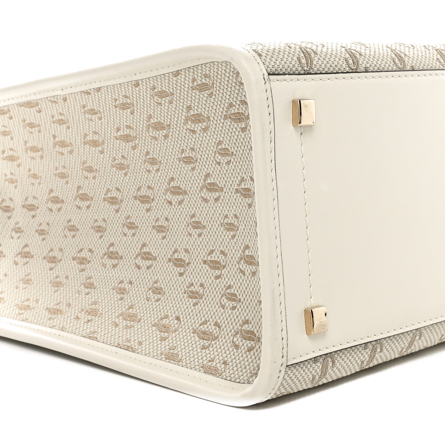 Jimmy Choo JC Logo Jacquard Lurex Soft Shiny Calfskin Medium Varenne Tote Bag Latte Gold Light Gold 8 of 9