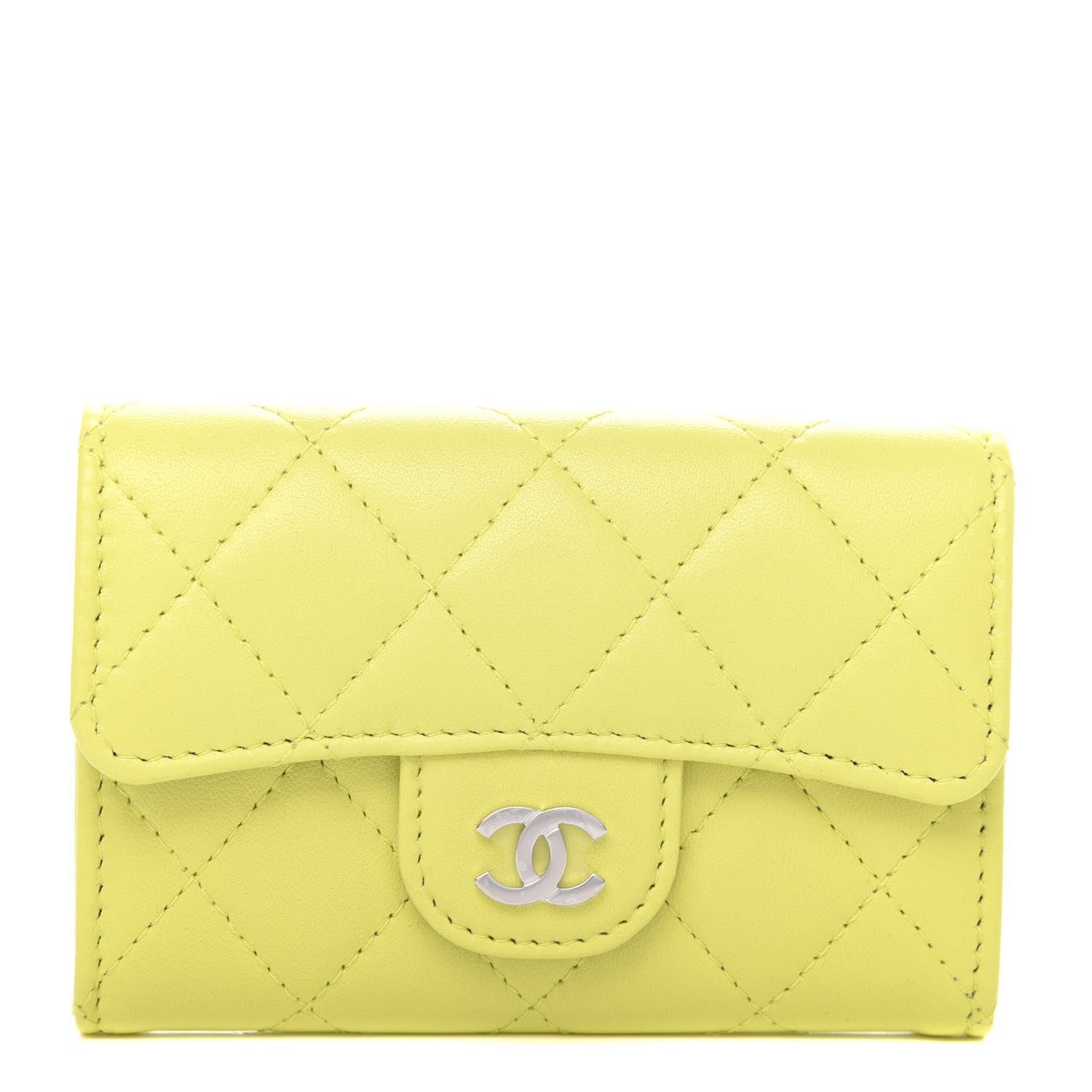 Chanel Lambskin Quilted Flap Card Holder Wallet Yellow 1 of 9