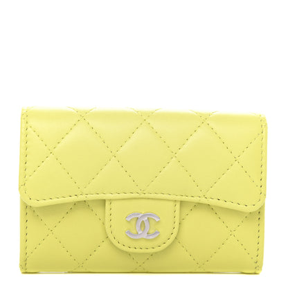 Chanel Lambskin Quilted Flap Card Holder Wallet Yellow 1 of 9