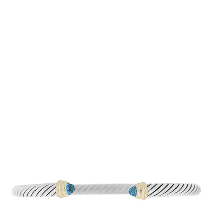 David Yurman Sterling Silver 14K Yellow Gold Blue Topaz 5mm Cable Classics Petite Color Bracelet 1 of 3