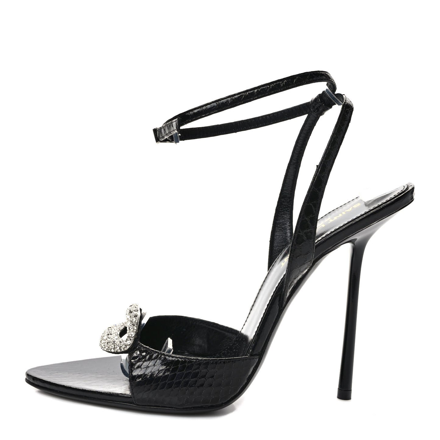 Ayers Snakeskin Embossed Crystal Giqua 115 Sandals 37.5 Black