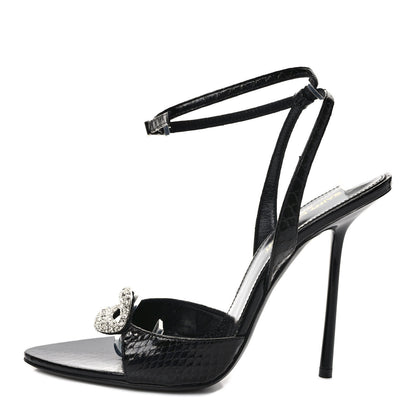 Saint Laurent Ayers Snakeskin Embossed Crystal Giqua 115 Sandals 37.5 Black 1 of 7