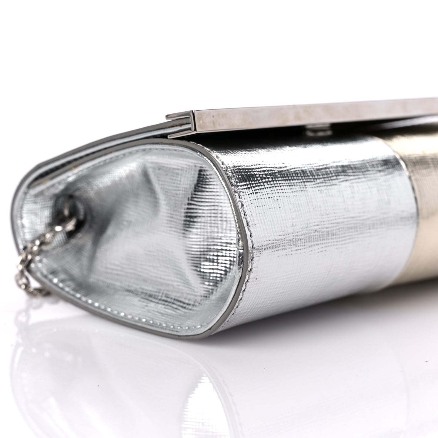 Vitello Mirror Elite Bi-Color Mini Rush Clutch Argento Champagne