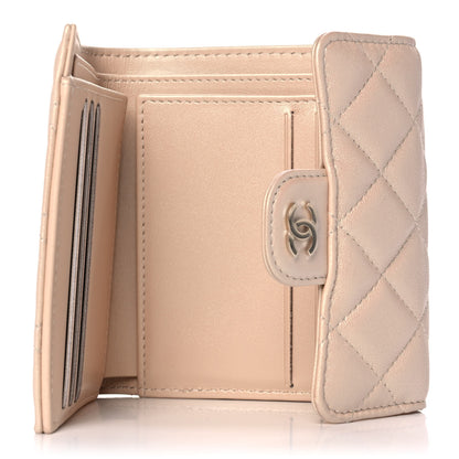 Chanel Iridescent Calfskin Quilted Compact Flap Wallet Beige 5 of 12