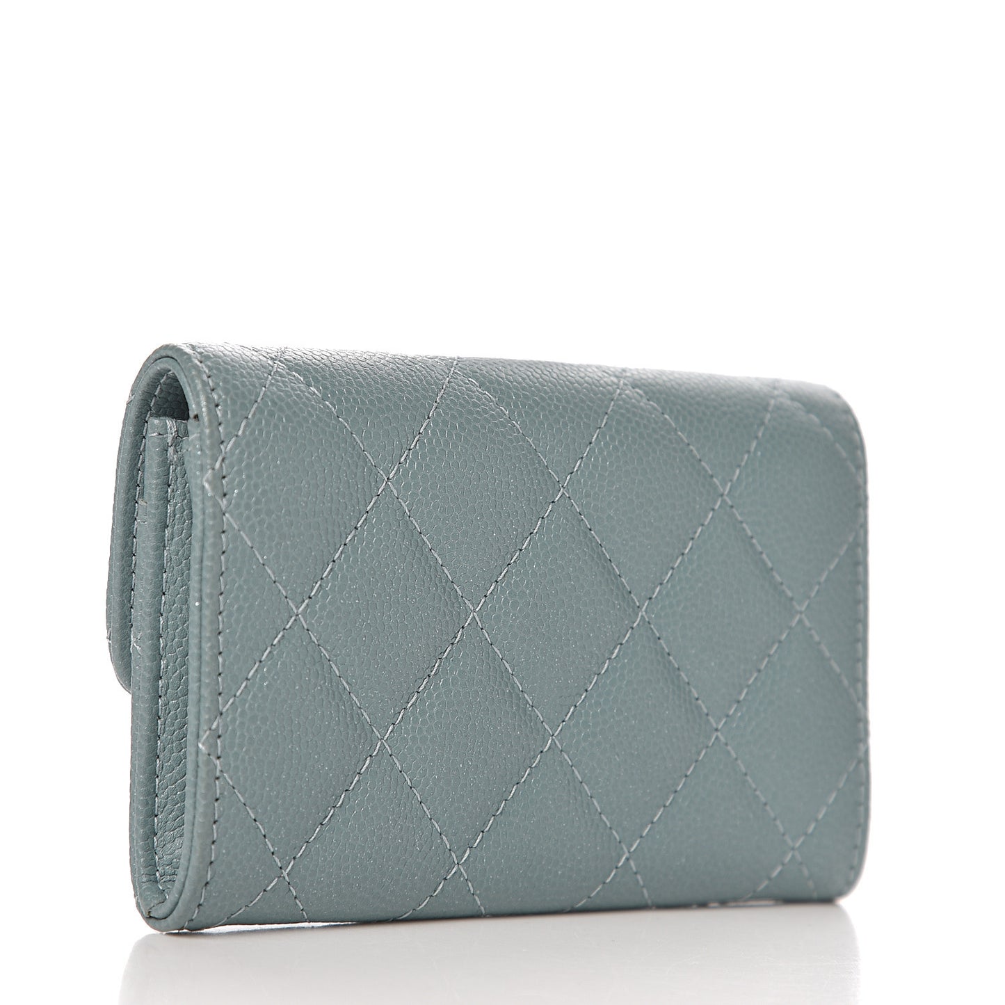 Caviar Quilted Flap Card Holder Wallet Blue
