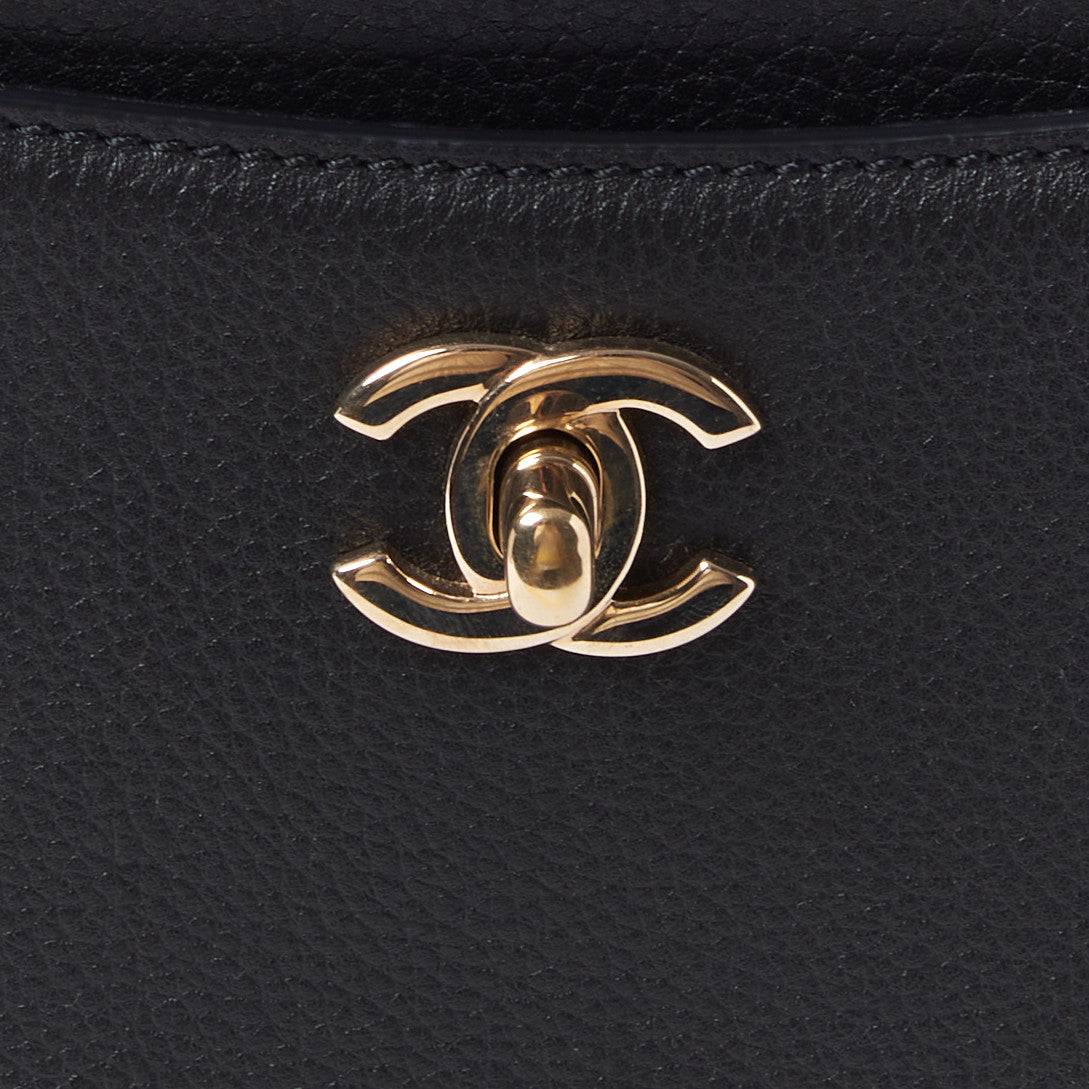 Grained Calfskin Small Bi-Color Neo Executive Shopper Tote Black Beige