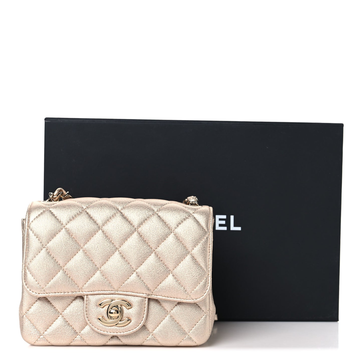 Metallic Lambskin Quilted Mini Square Flap Gold