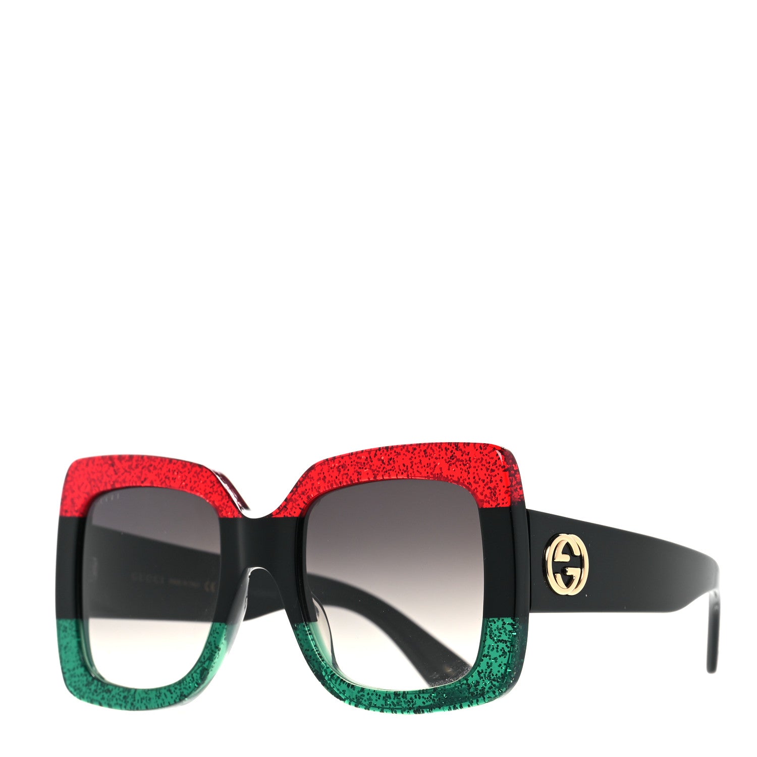 Gucci Acetate Square Frame Sunglasses GG0083S Glitter Red Black Green 1 of 9