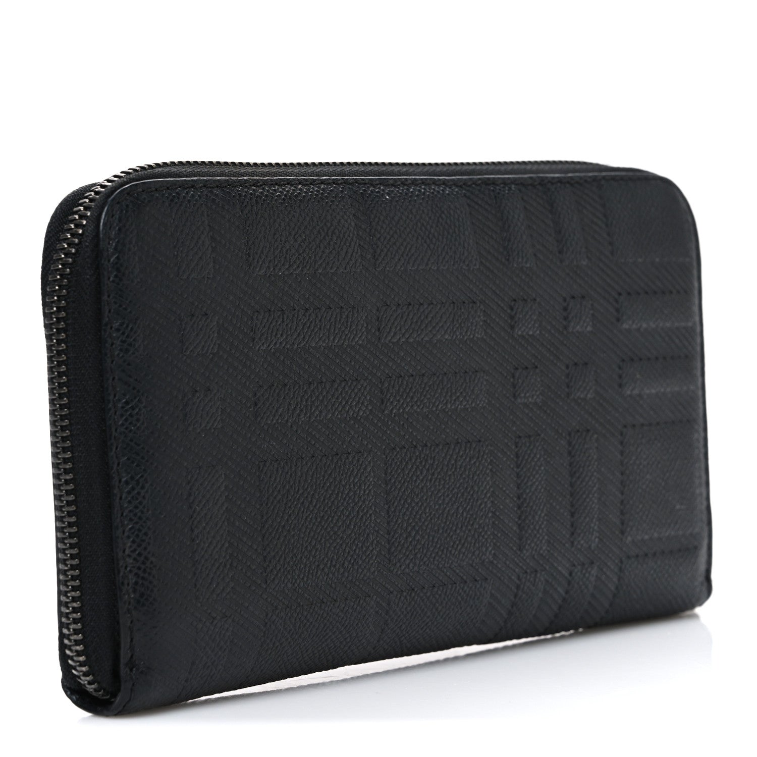 Burberry Grainy Calfskin Check Embossed Zip Around Wallet Black 3 of 6
