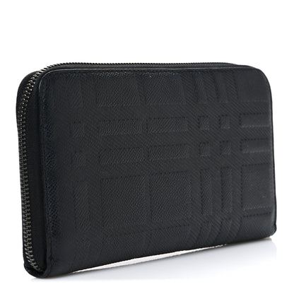 Burberry Grainy Calfskin Check Embossed Zip Around Wallet Black 3 of 6