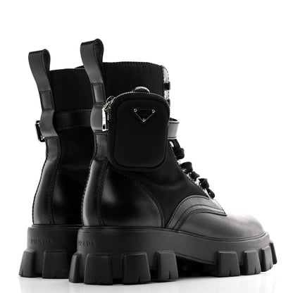 Prada Spazzolato Rois Re-Nylon Metal Triangle Logo Mens Monolith Pouch Pocket 60mm Combat Boots 11 Black 4 of 12