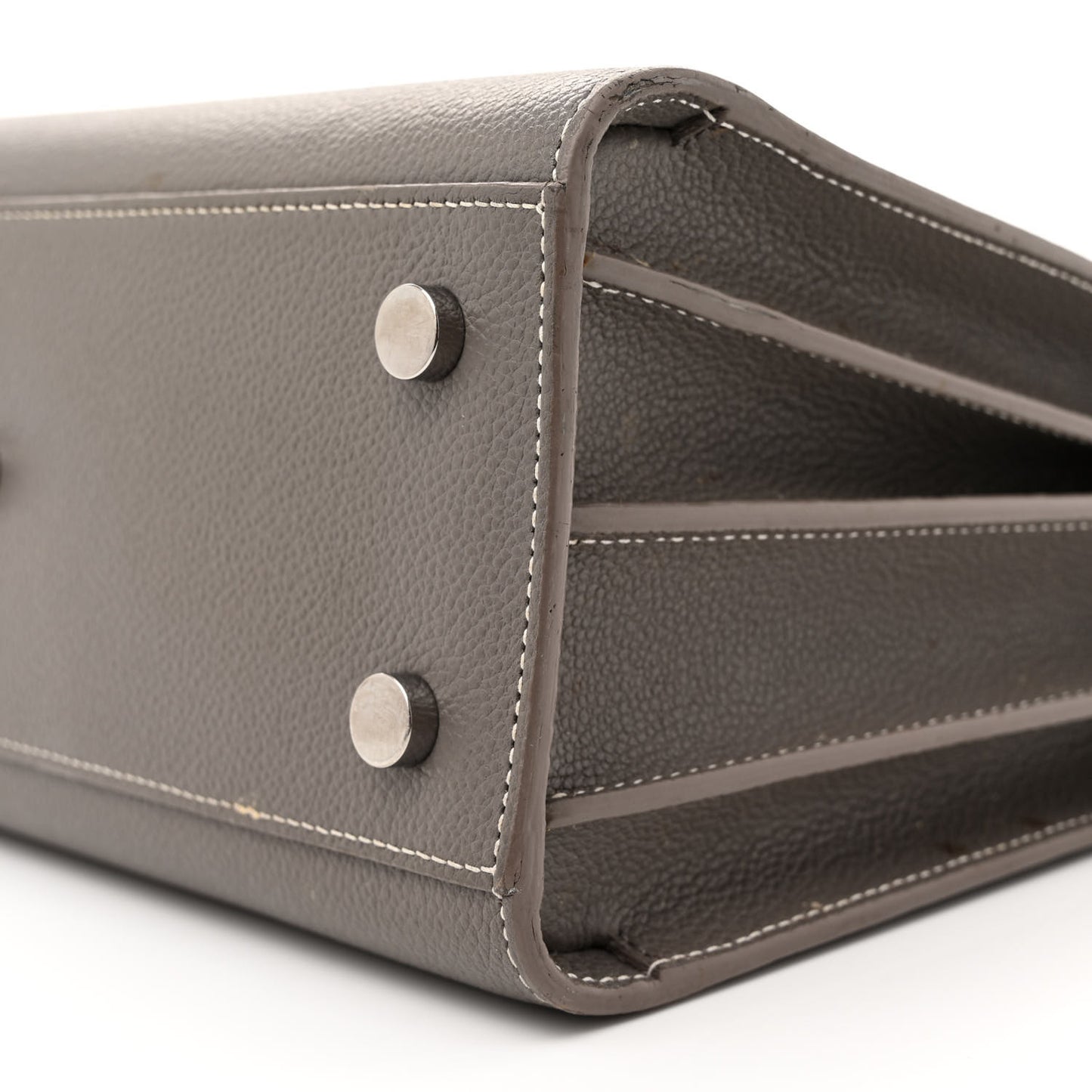 Grained Calfskin Topstich Baby Sac De Jour Grey