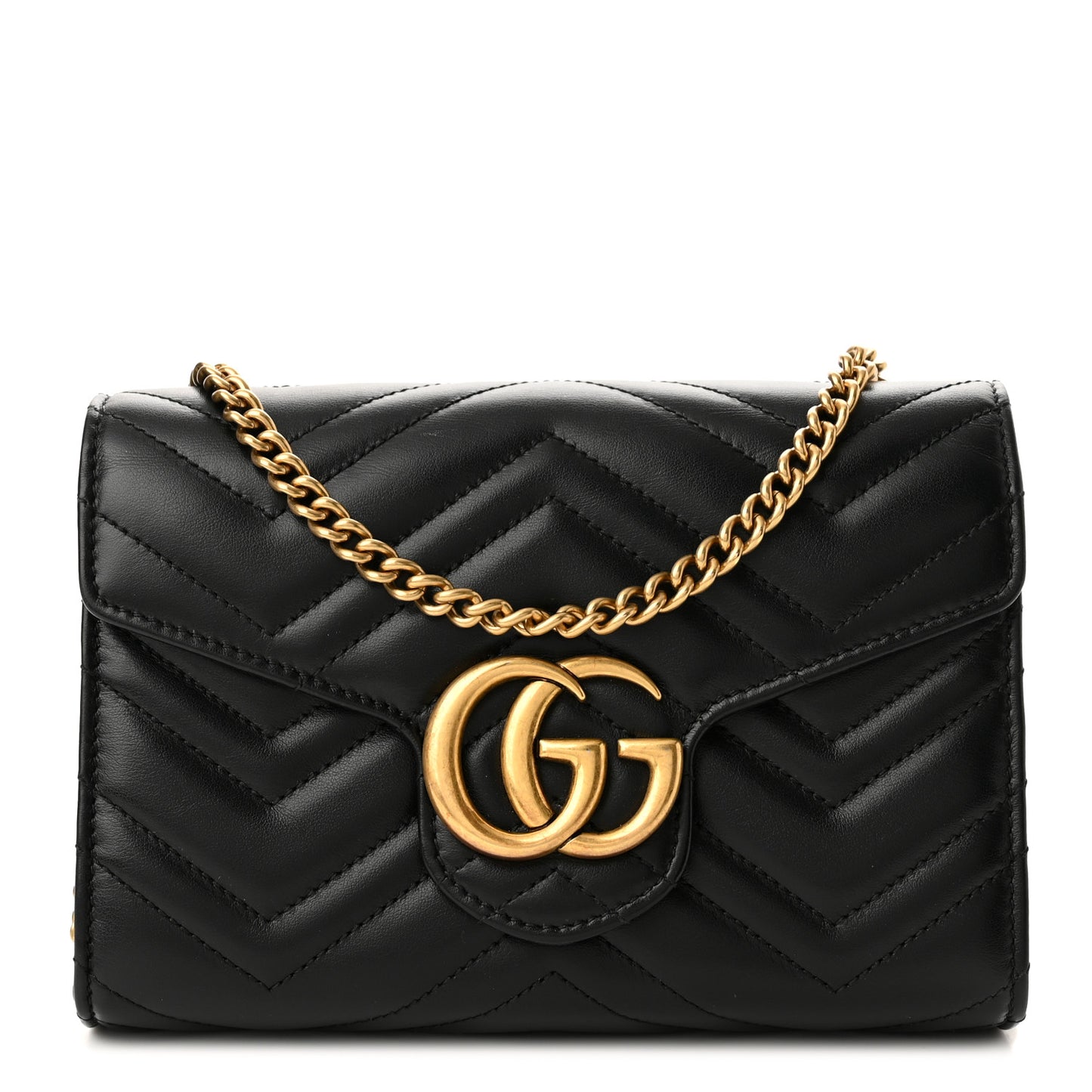 Calfskin Matelasse GG Marmont Chain Wallet Black