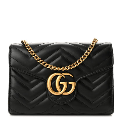Gucci Calfskin Matelasse GG Marmont Chain Wallet Black 1 of 11
