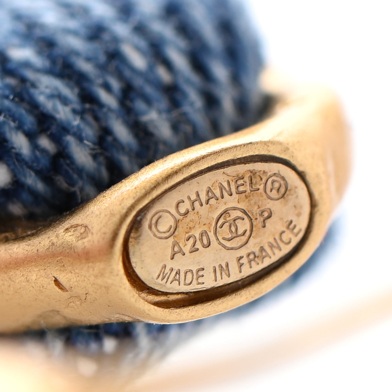 Chanel Denim CC Chain Hoop Earrings Gold Blue 4 of 4