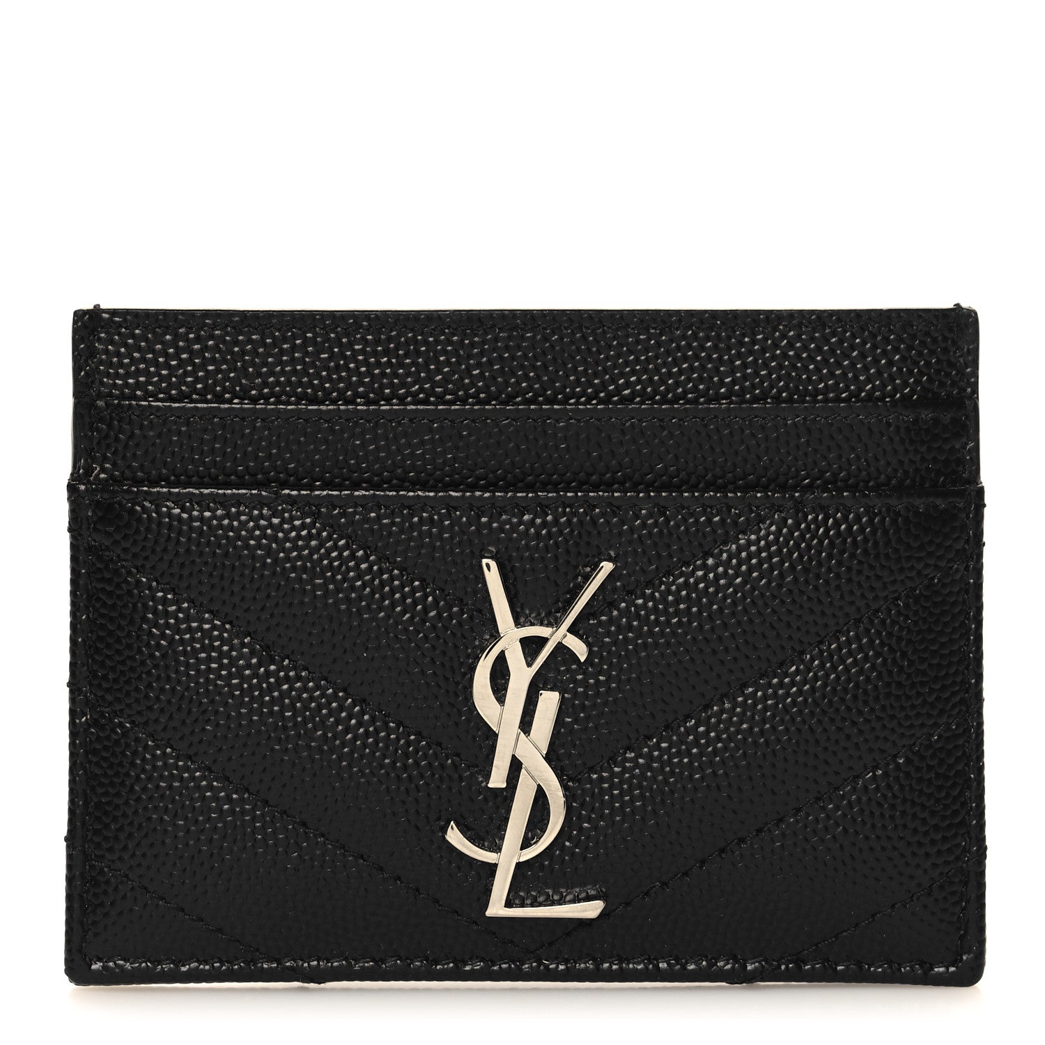 Saint Laurent Grain De Poudre Matelasse Chevron Monogram Credit Card Case Black 1 of 8
