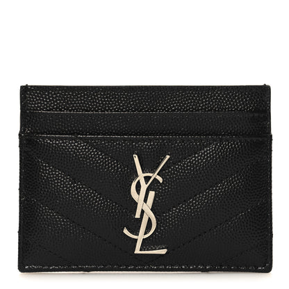 Saint Laurent Grain De Poudre Matelasse Chevron Monogram Credit Card Case Black 1 of 8