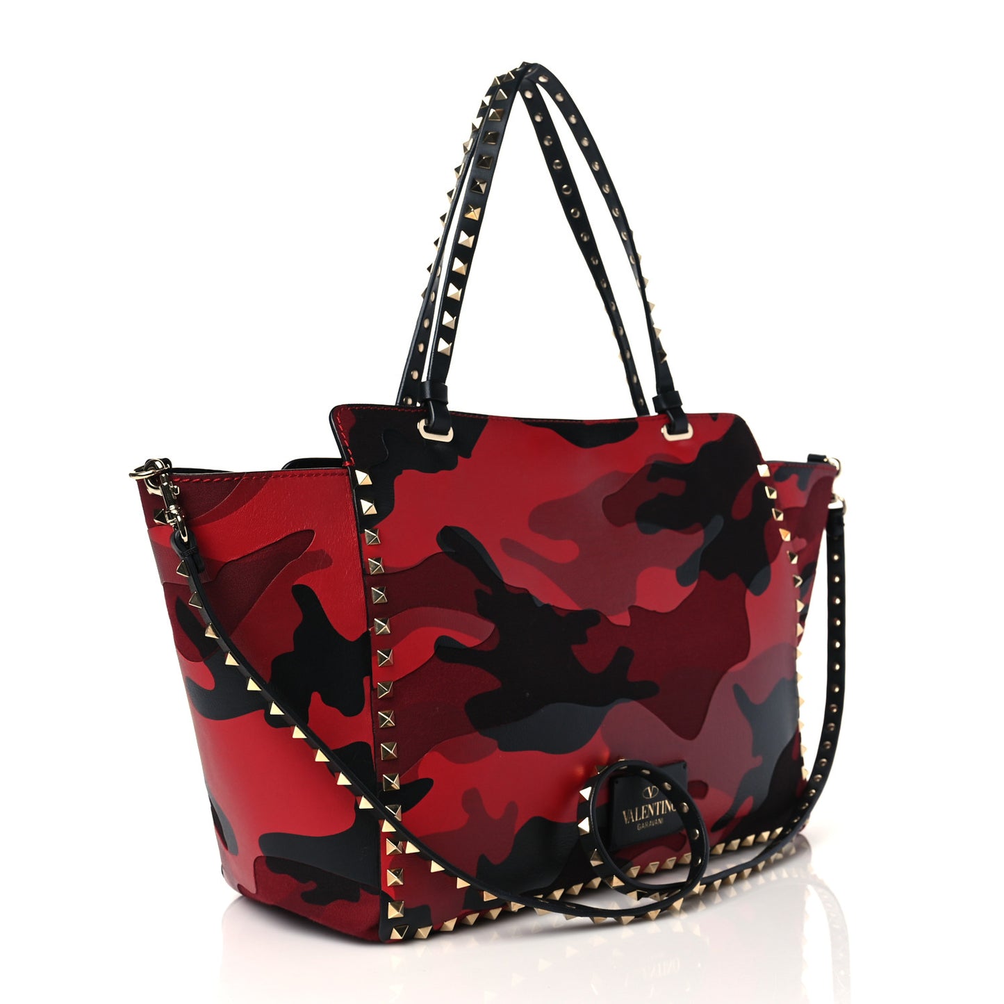 Nappa Canvas Camouflage Medium Rockstud Tote Red