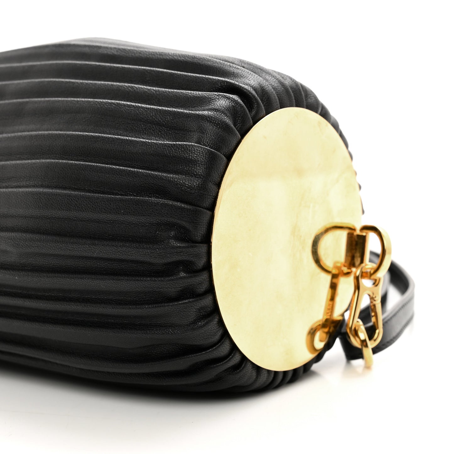 Lambskin Pleated Bracelet Pouch Shoulder Bag Black