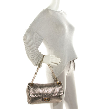 Chanel Metallic Crackled Calfskin Perforated Large Drill Flap Silver 2 of 7