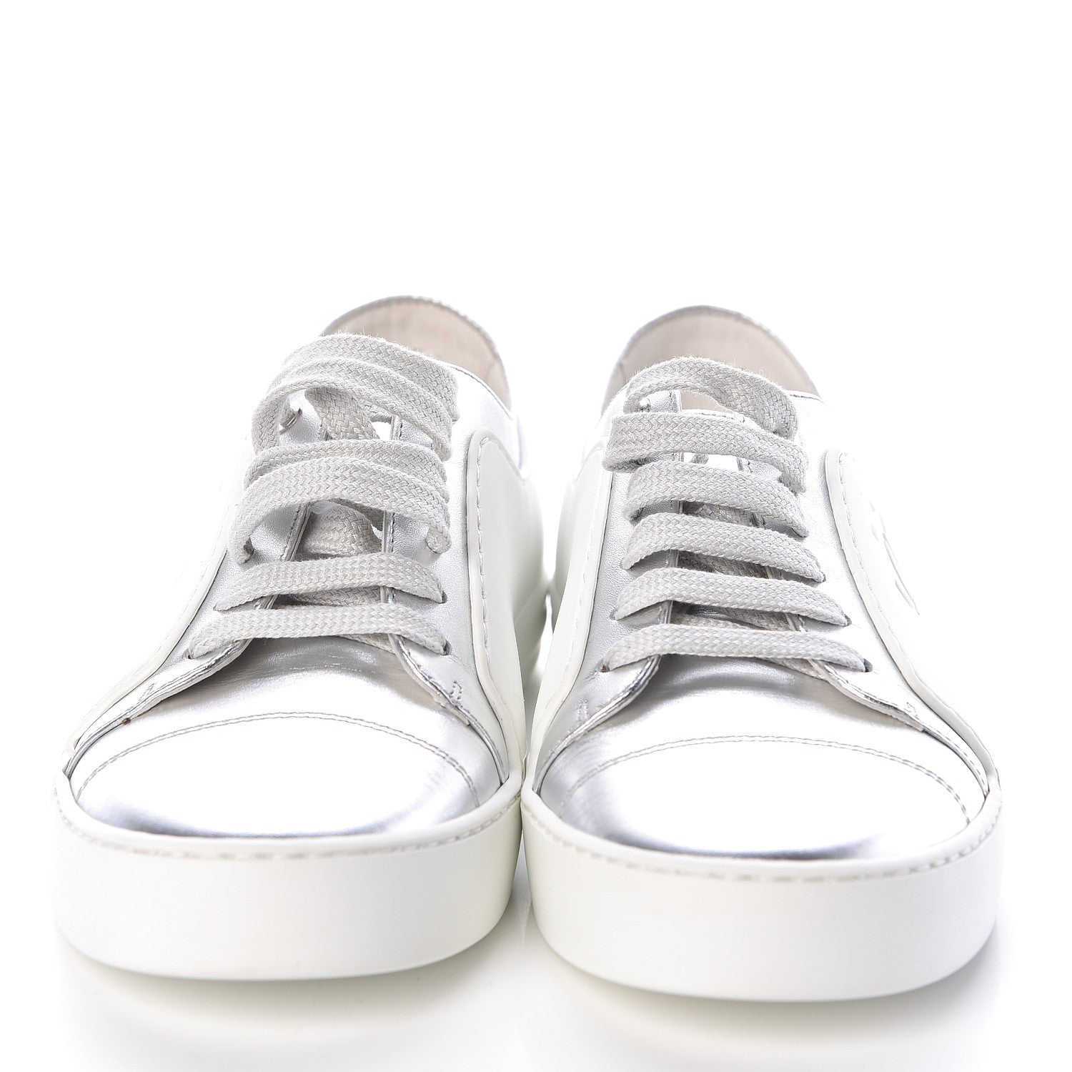 Chanel Iridescent Goatskin Womens Sneakers 36.5 White Silver 2 of 7