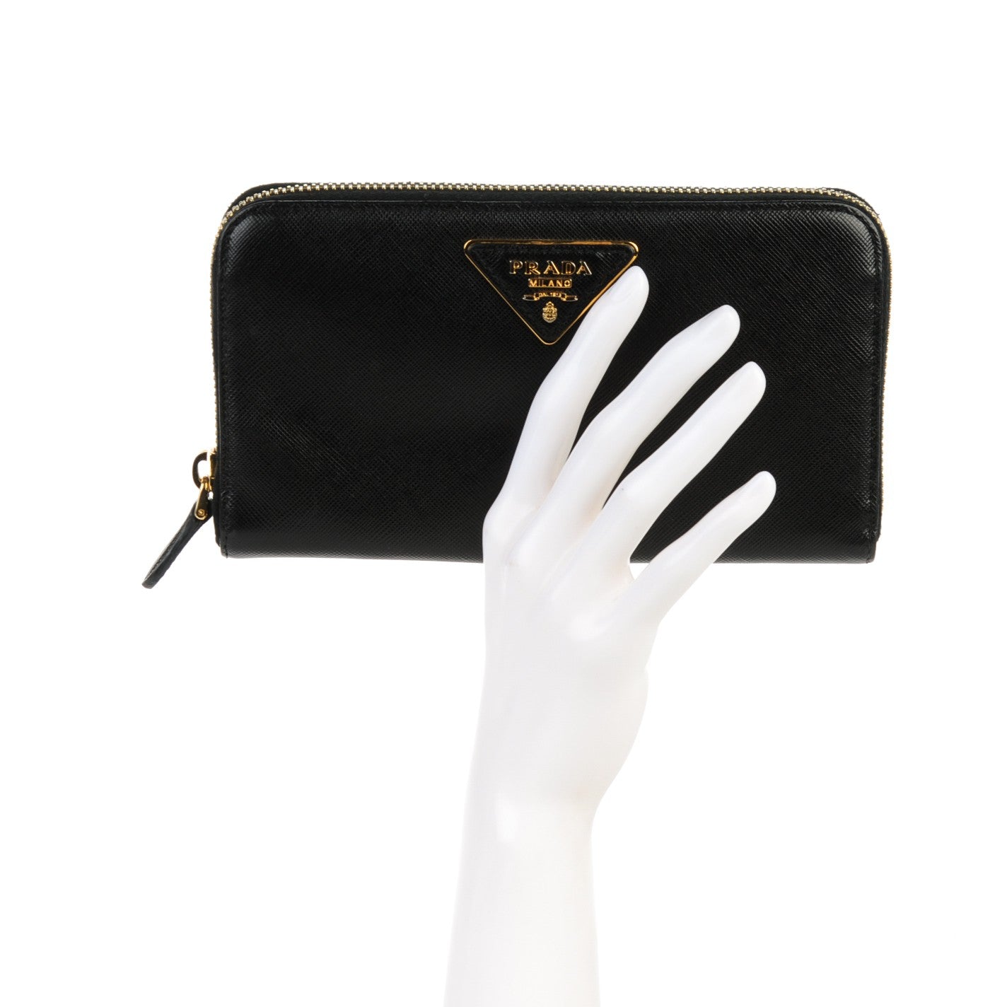 Prada Saffiano Triangle Zip Around Wallet Nero Black 2 of 7