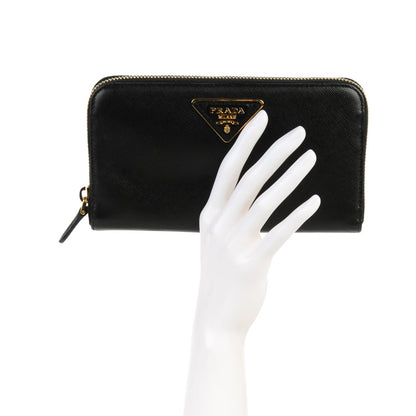 Prada Saffiano Triangle Zip Around Wallet Nero Black 2 of 7