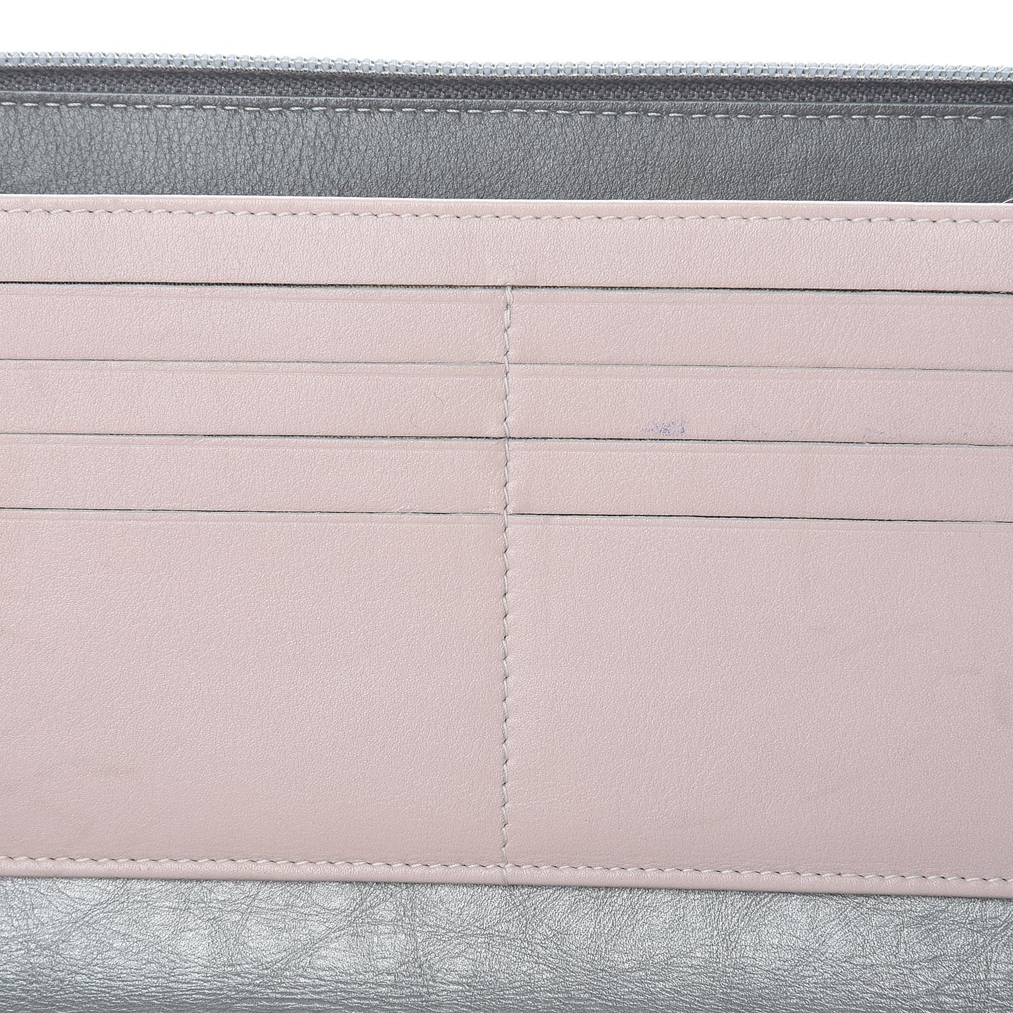 Metallic Aged Calfskin Quilted Palette Large Zip Around Organizer Wallet Silver