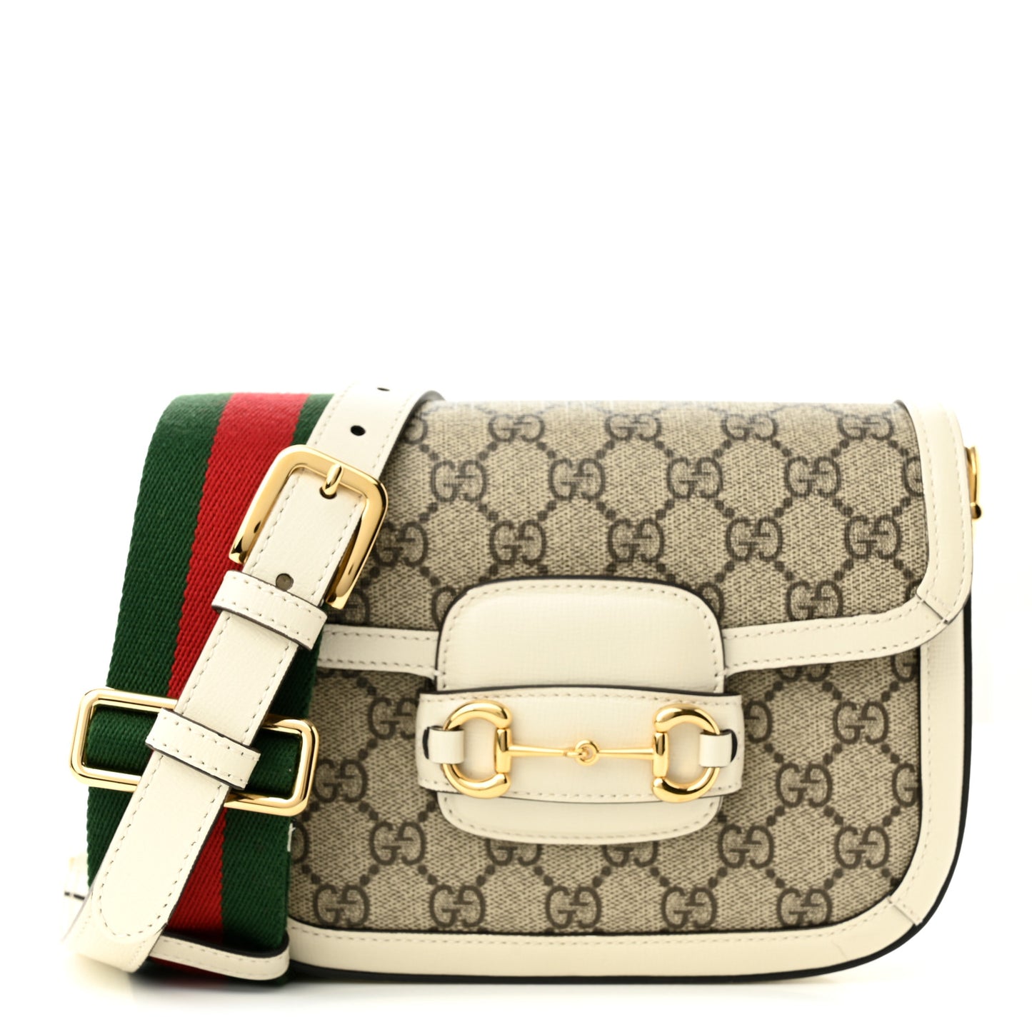 GG Supreme Monogram Web Mini Horsebit 1955 Shoulder Bag Beige Mystic White