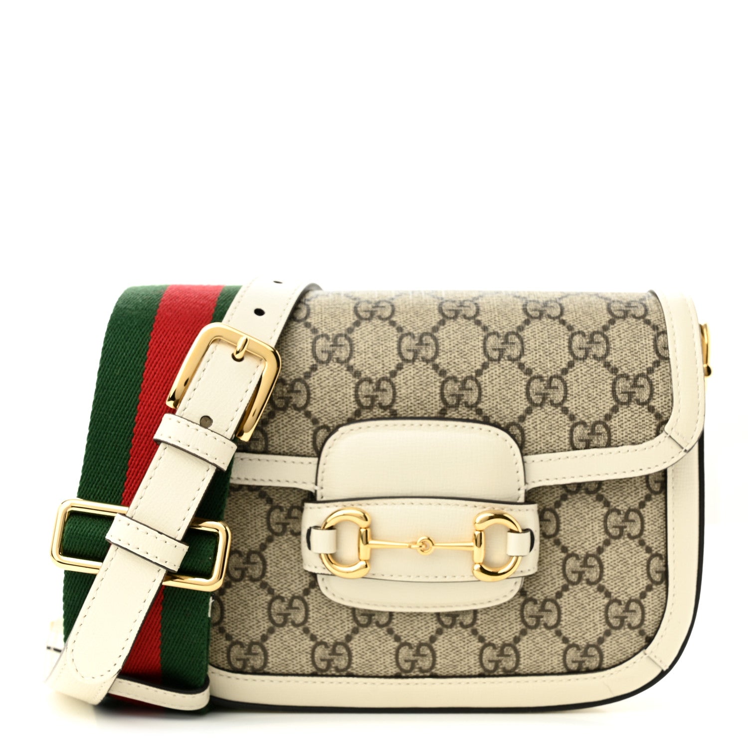 Gucci GG Supreme Monogram Web Mini Horsebit 1955 Shoulder Bag Beige Mystic White 1 of 13