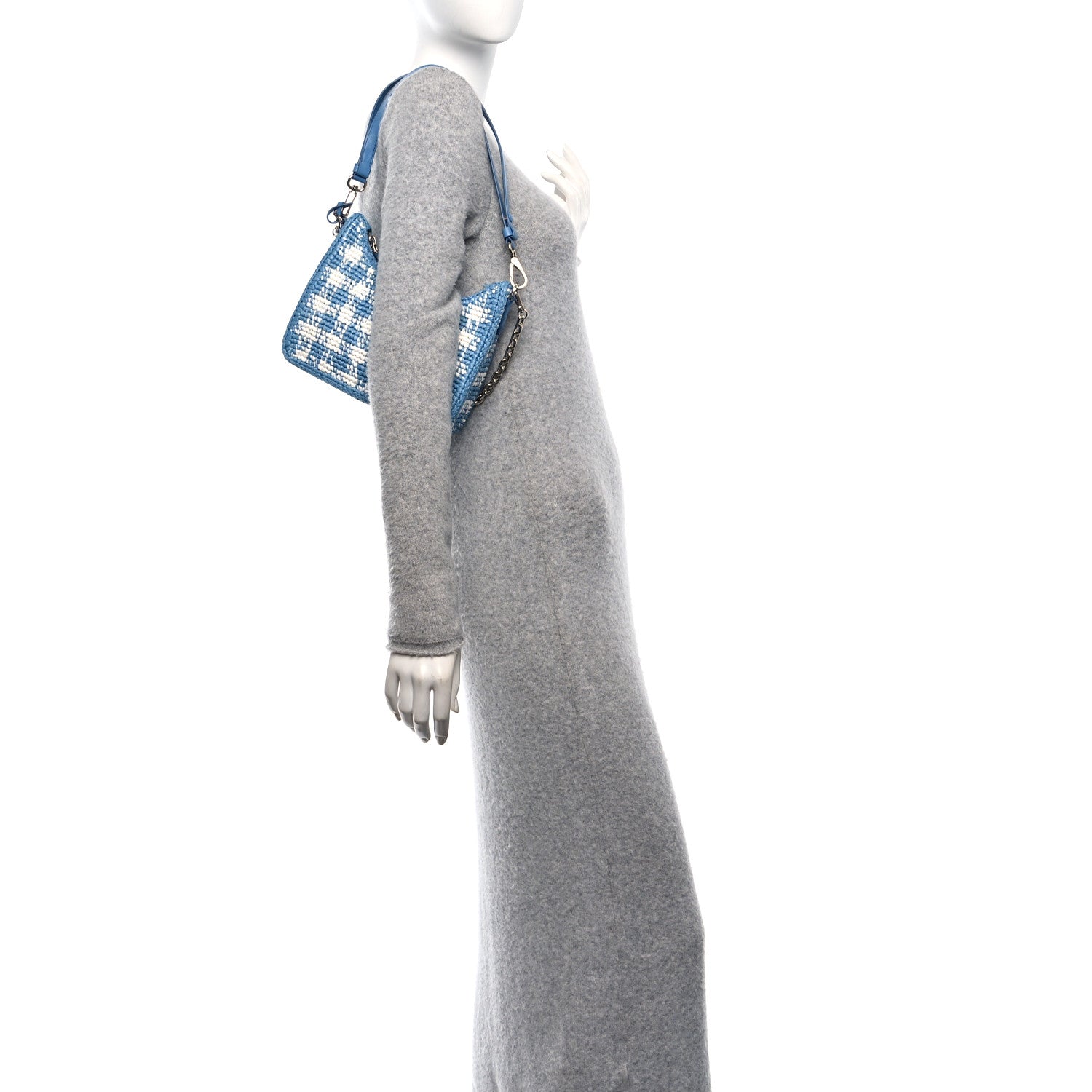 Prada Yarn Raffia Effect Crochet Embroidered Mini Re-Edition 1978 Shoulder Bag Celeste 2 of 10